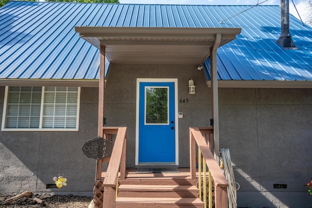 645 Buck Run Dr, Branson West, MO 65737 - property entrance featuring metal roof and crawl space