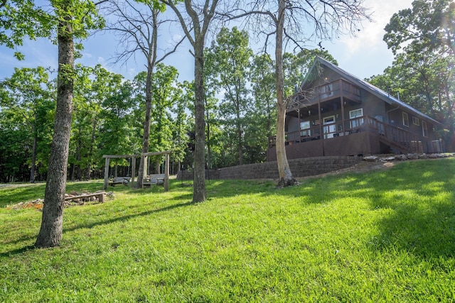 645 Buck Run Dr, Branson West, MO 65737 - view of green lawn with stairway and a deck