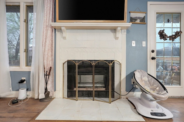 details featuring a fireplace