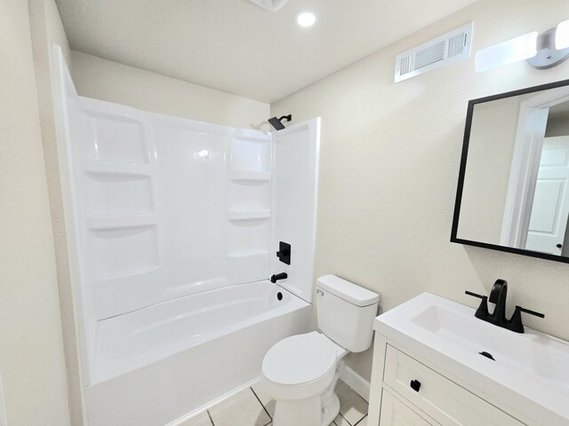 1511 W Lee St, Springfield, MO 65803 - bathroom featuring vanity, visible vents, toilet, shower / bath combination, and tile patterned floors