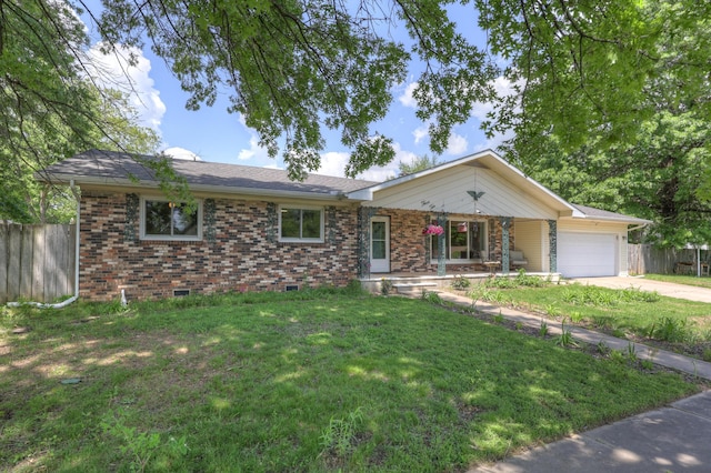 310 W Wishart Dr, Monett, MO 65708 - single story home featuring brick siding, covered porch, concrete driveway, a garage, and crawl space