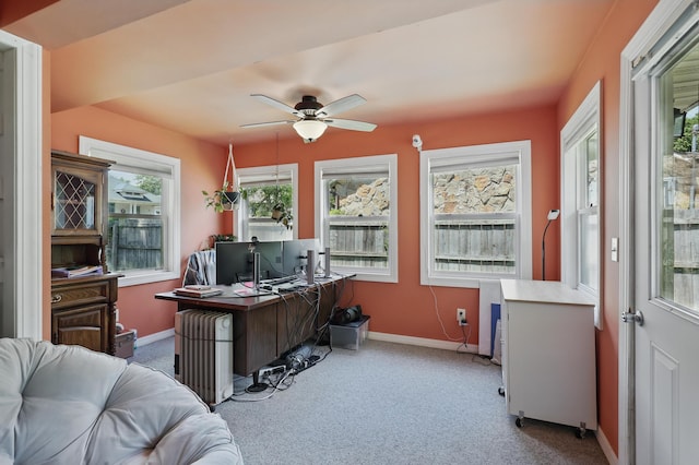 310 W Wishart Dr, Monett, MO 65708 - office area with carpet floors, baseboards, and a ceiling fan