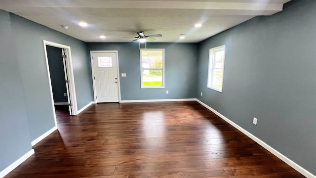 100 E Bond St, Monett, MO 65708 - foyer entrance with a ceiling fan, baseboards, dark wood finished floors, and recessed lighting