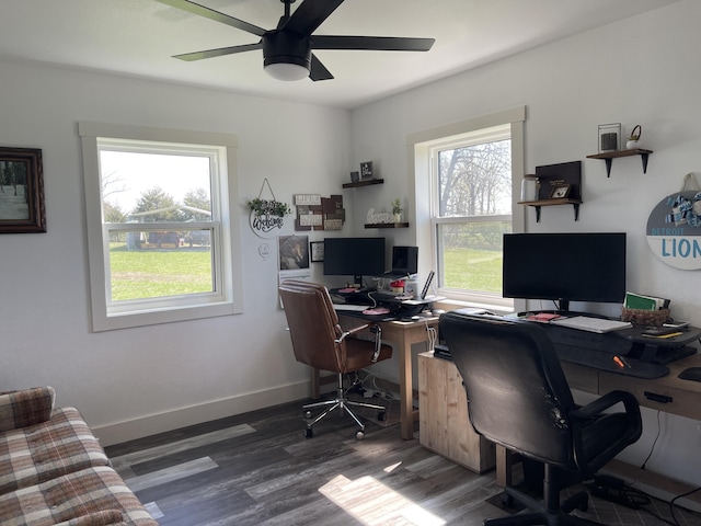 3826 S 77th Rd, Dunnegan, MO 65640 - office space with ceiling fan, wood finished floors, and baseboards