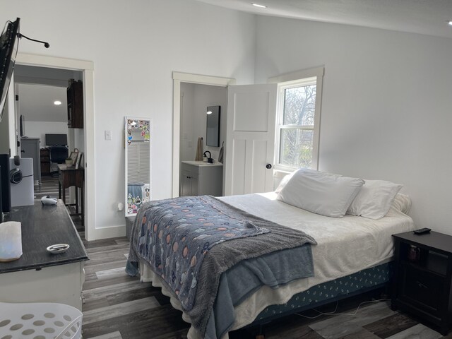 3826 S 77th Rd, Dunnegan, MO 65640 - bedroom featuring wood finished floors, baseboards, and lofted ceiling