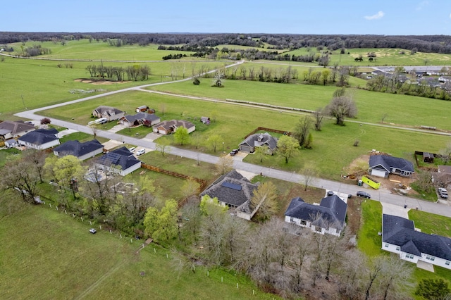 bird's eye view featuring a rural view and a residential view