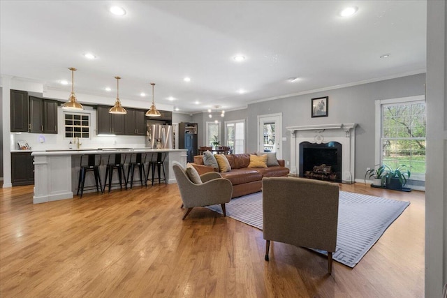 2111 Sycamore Dr, West Plains, MO 65775 - living room featuring a fireplace, plenty of natural light, light wood-style flooring, and recessed lighting