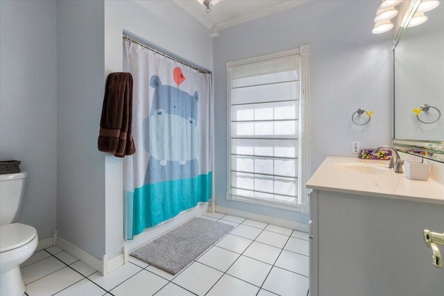 2111 Sycamore Dr, West Plains, MO 65775 - bathroom with vanity, baseboards, tile patterned flooring, crown molding, and toilet