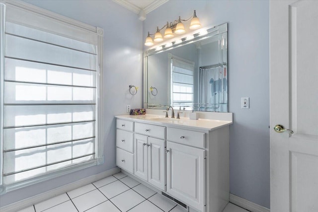 2111 Sycamore Dr, West Plains, MO 65775 - full bathroom with vanity, baseboards, ornamental molding, and tile patterned flooring