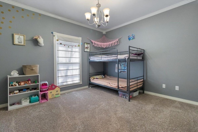 2111 Sycamore Dr, West Plains, MO 65775 - carpeted bedroom featuring a notable chandelier, baseboards, and ornamental molding