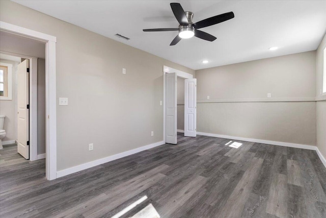 1945 Debra Dr, West Plains, MO 65775 - unfurnished bedroom featuring visible vents, baseboards, ceiling fan, recessed lighting, and wood finished floors