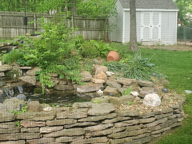 3899 W Woodland St, Springfield, MO 65807 - fenced backyard featuring a storage unit and an outdoor structure