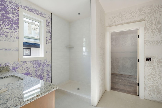 LOT69 W Marty St, Springfield, MO 65810 - full bath with vanity, a tile shower, and wallpapered walls