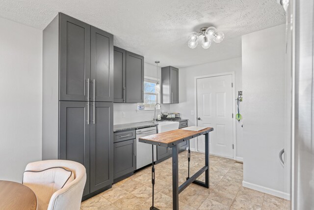 715 Woodlawn St, Marshfield, MO 65706 - kitchen with stainless steel dishwasher, baseboards, and a textured ceiling