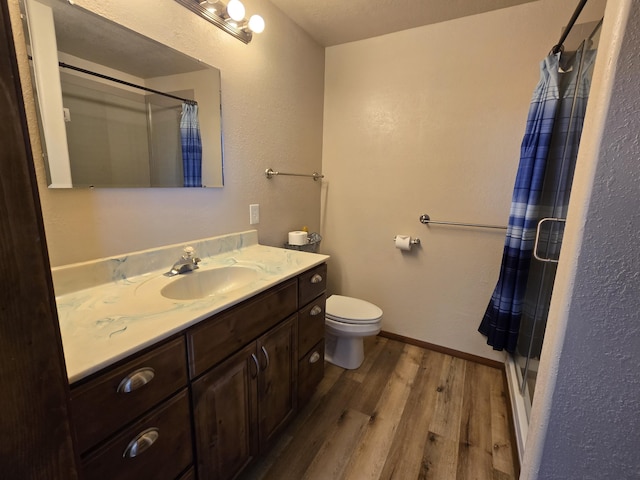 21282 County Road 295, Hermitage, MO 65668 - full bathroom featuring curtained shower, wood finished floors, toilet, and vanity