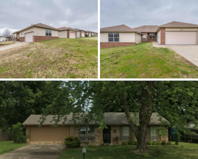 3335 W Countryside Dr, Springfield, MO 65807 - view of front of property featuring brick siding, a front lawn, and a garage