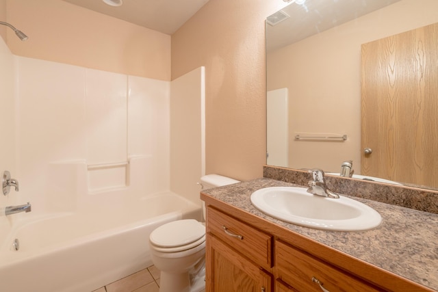 3335 W Countryside Dr, Springfield, MO 65807 - bathroom with toilet, tile patterned floors, vanity, and shower / tub combination