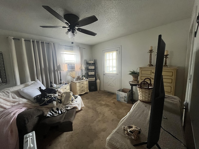 1131 Polk St, Warsaw, MO 65355 - bedroom featuring ceiling fan, cooling unit, light carpet, and a textured ceiling