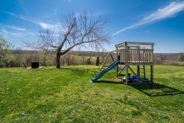 view of yard with a playground