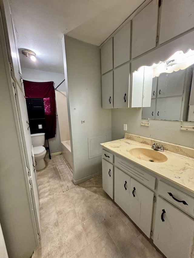 full bath featuring toilet, shower / tub combination, and vanity