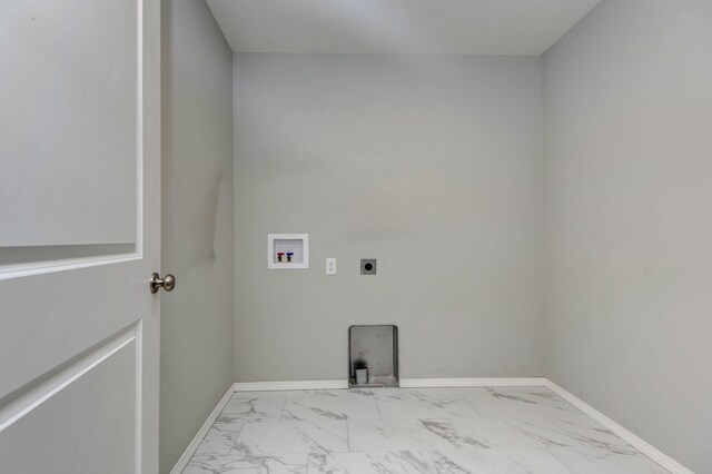washroom featuring baseboards, washer hookup, laundry area, electric dryer hookup, and marble finish floor