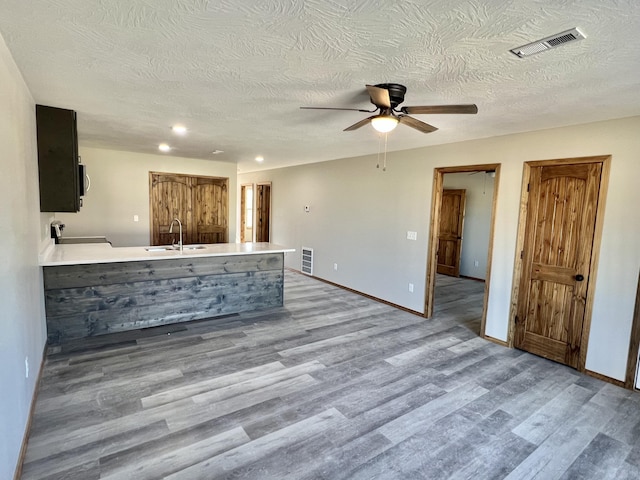 412 S Court St, Seymour, MO 65746 - kitchen featuring a textured ceiling, wood finished floors, a sink, and visible vents