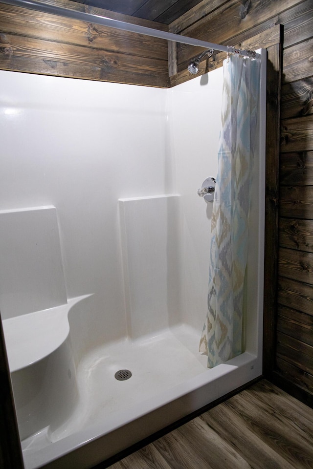 203 E Steel St, Seymour, MO 65746 - full bath with a shower stall and wood finished floors