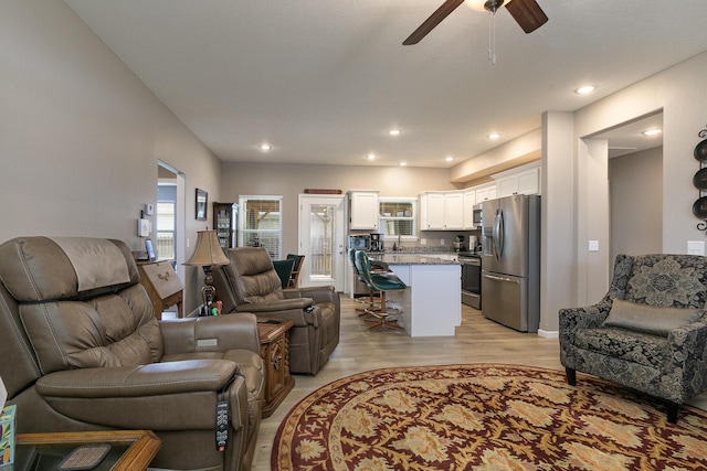 760 W Stewart St, Bolivar, MO 65613 - living room with ceiling fan, healthy amount of natural light, light wood-type flooring, and recessed lighting