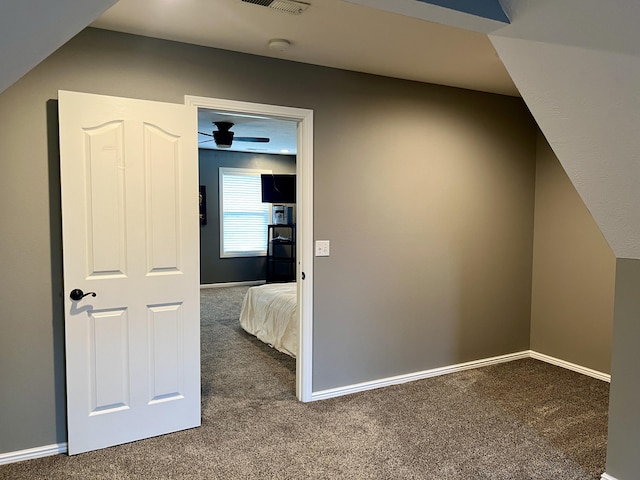 bonus room featuring visible vents, baseboards, ceiling fan, and carpet
