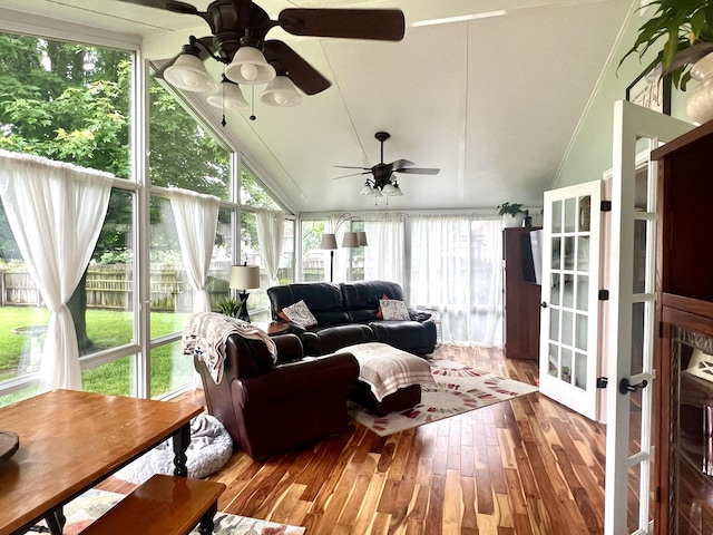 435 E Hadley St, Republic, MO 65738 - sunroom with lofted ceiling, french doors, hardwood / wood-style floors, and a deck