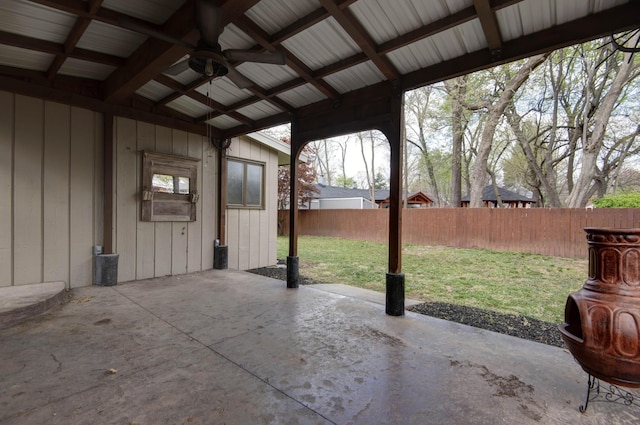 view of patio / terrace featuring a fenced backyard and a ceiling fan