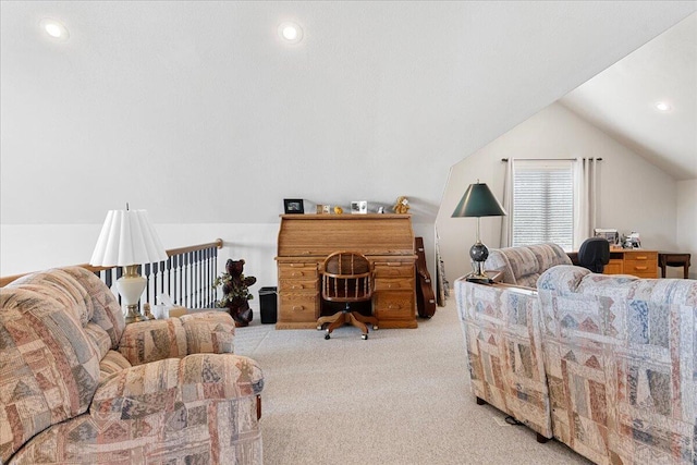 500 Navajo Trl, Kimberling City, MO 65686 - home office featuring recessed lighting, carpet, and vaulted ceiling