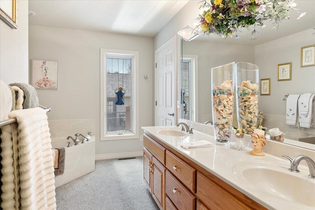 500 Navajo Trl, Kimberling City, MO 65686 - full bath with a bath, double vanity, a sink, and baseboards