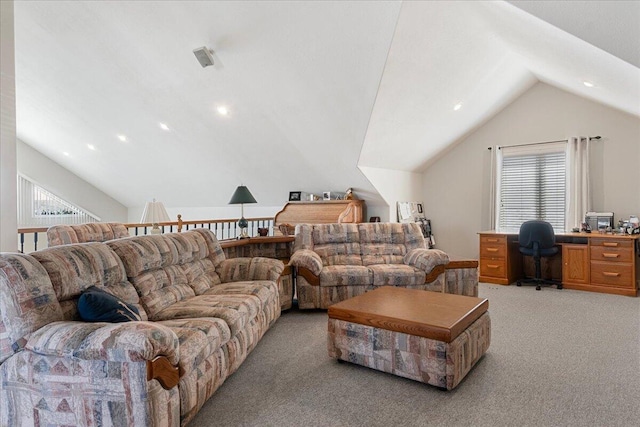 500 Navajo Trl, Kimberling City, MO 65686 - living room featuring light carpet and lofted ceiling