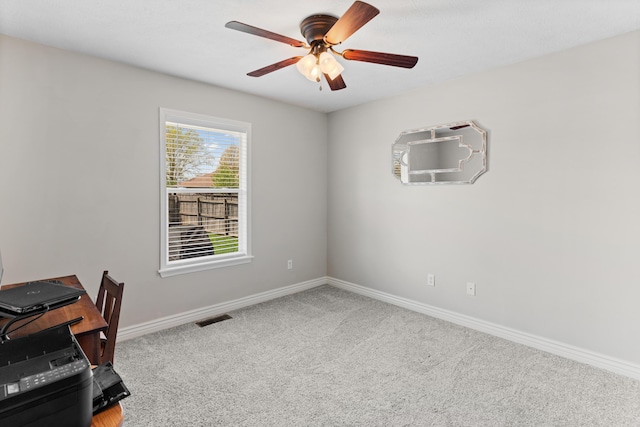 704 E Waterford Blvd, Ozark, MO 65721 - unfurnished office with visible vents, baseboards, a ceiling fan, and carpet