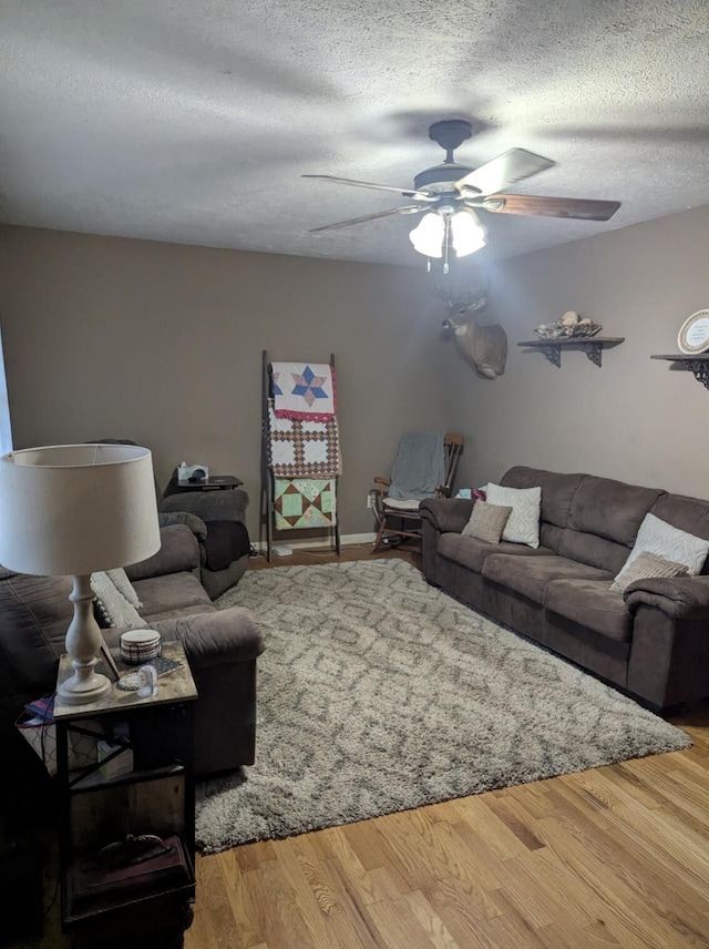 85 Peggy Ave, Mammoth Spring, AR 72554 - living room featuring a textured ceiling, a ceiling fan, and wood finished floors