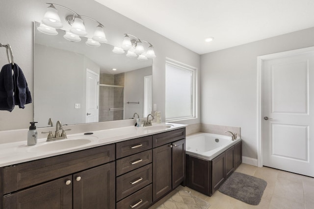 1758 W Big Meadows Ln, Nixa, MO 65714 - bathroom with a sink, a bath, double vanity, and a stall shower