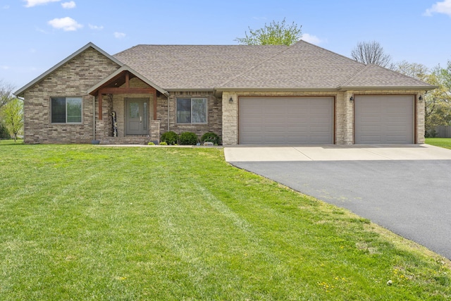 1758 W Big Meadows Ln, Nixa, MO 65714 - view of front of home featuring driveway, an attached garage, a front yard, brick siding, and a shingled roof