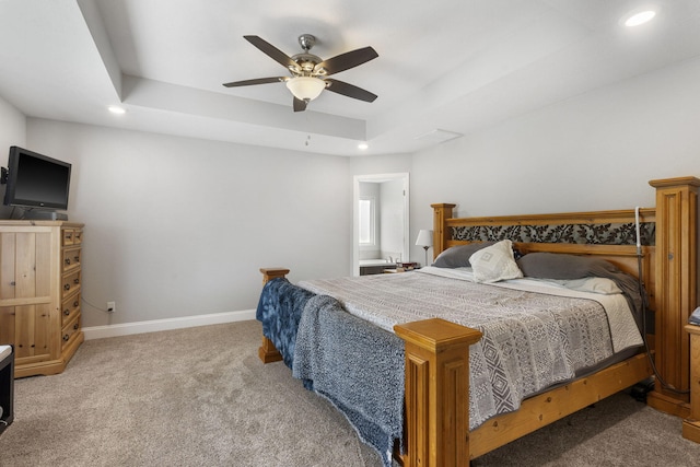 1758 W Big Meadows Ln, Nixa, MO 65714 - carpeted bedroom with recessed lighting, baseboards, a ceiling fan, and a raised ceiling