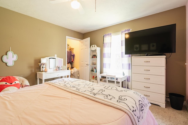 bedroom with carpet flooring and ceiling fan