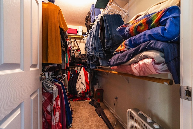 walk in closet with carpet