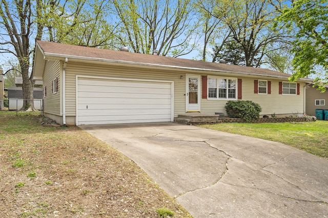 3144 N Pierce Ave, Springfield, MO 65803 - single story home with an attached garage, concrete driveway, fence, and a front lawn