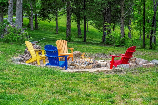 view of yard featuring a fire pit