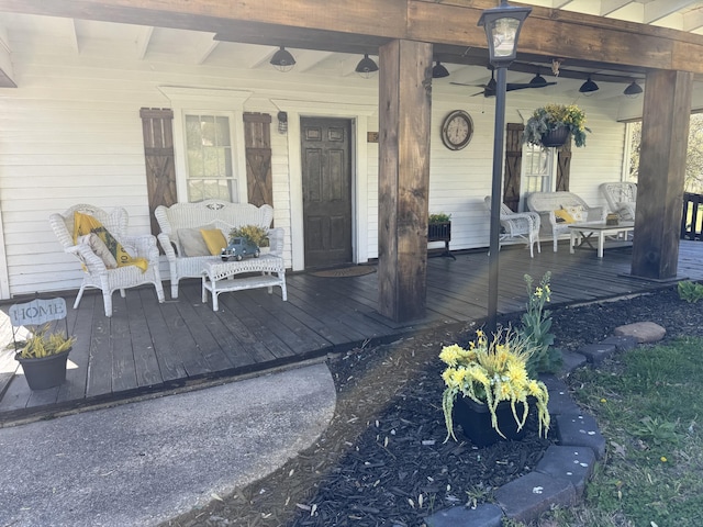 509 S Mansfield Rd, Ava, MO 65608 - doorway to property featuring a ceiling fan and covered porch