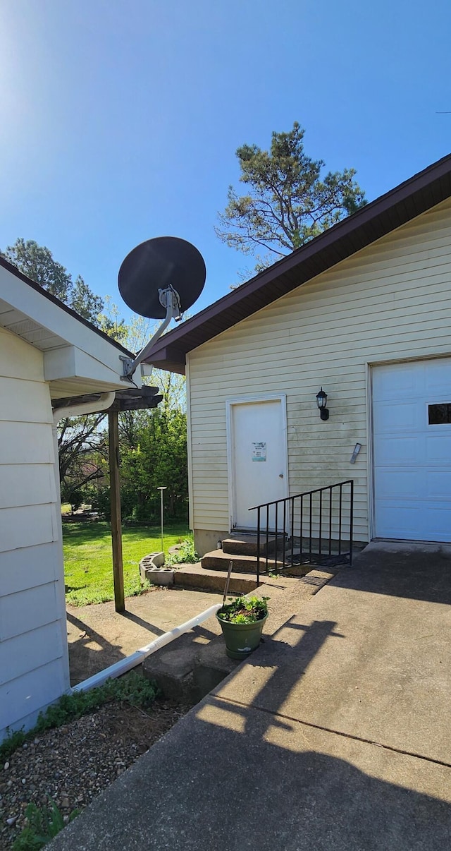 exterior space with a garage