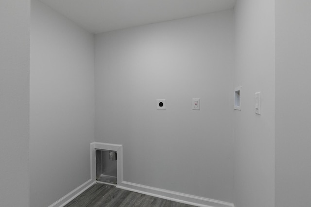 2120 N Broadway Ave, Springfield, MO 65803 - clothes washing area with baseboards, washer hookup, dark wood-style flooring, laundry area, and electric dryer hookup