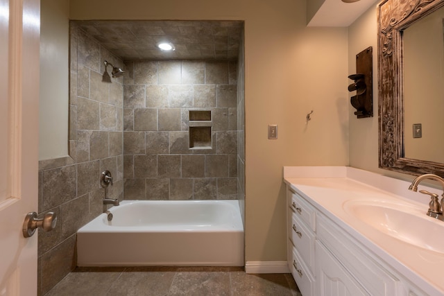 full bathroom featuring shower / bath combination, vanity, and recessed lighting