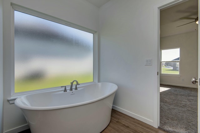 5896 Applewood Ave, Springfield, MO 65810 - bathroom with a freestanding bath, baseboards, and a ceiling fan
