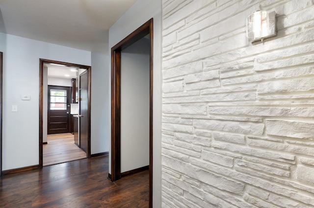 704 King St, Mount Vernon, MO 65712 - hallway featuring baseboards and dark wood finished floors
