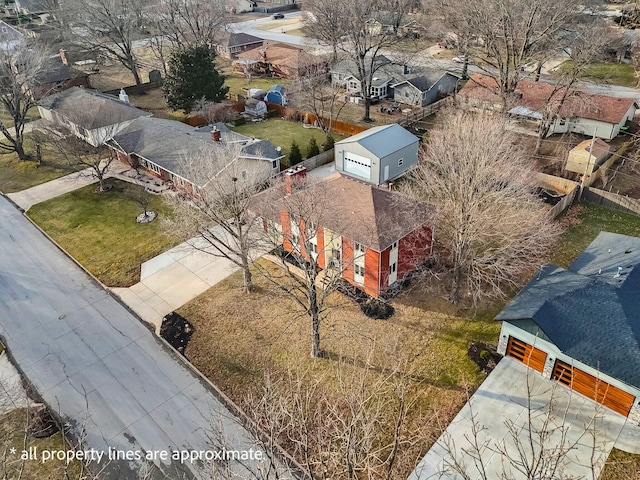 birds eye view of property with a residential view